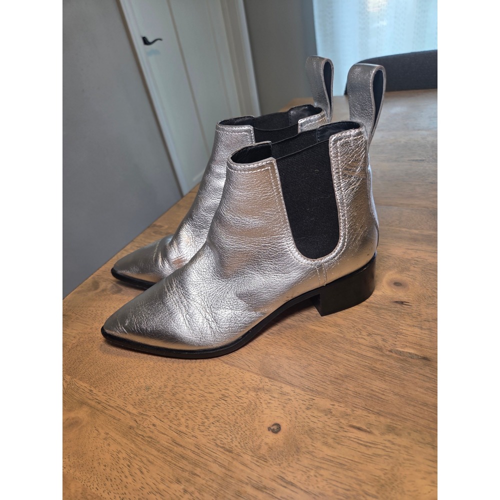 Loeffler Randall Silver Metallic Leather Pointed Toe Chelsea Ankle Boots 9B
